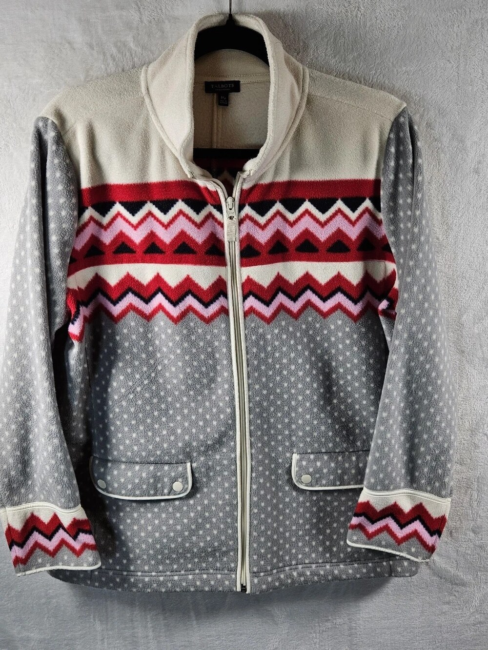 Talbots Fair Isle Fleece Jacket Gray Red White Women's Plus Petite Size 1X
